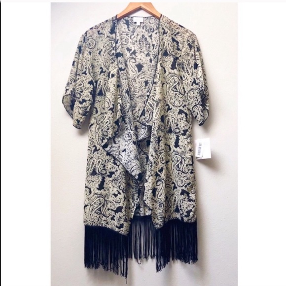LuLaRoe Other - LuLaRoe Monroe Kimono/Coverup Cream Black Fringe